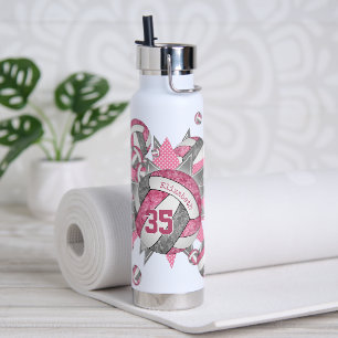 girls sporty pink grey volleyball blowout water bottle