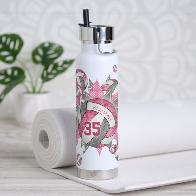 girls sporty pink grey volleyball blowout water bottle (Yoga)
