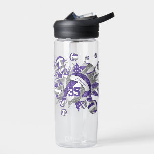girls sporty purple grey volleyballs stars  water bottle
