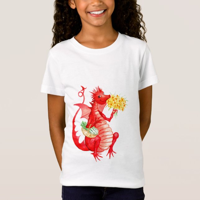 Girls' stylish cotton 'Red Dragon' T-shirt (Front)