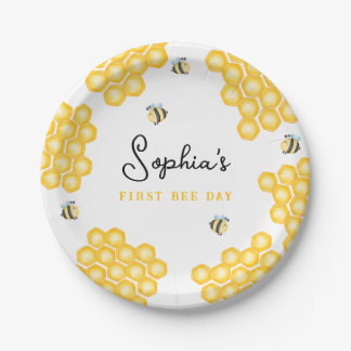 Girls Summer First Bee Day Kids 1st Birthday Paper Plate