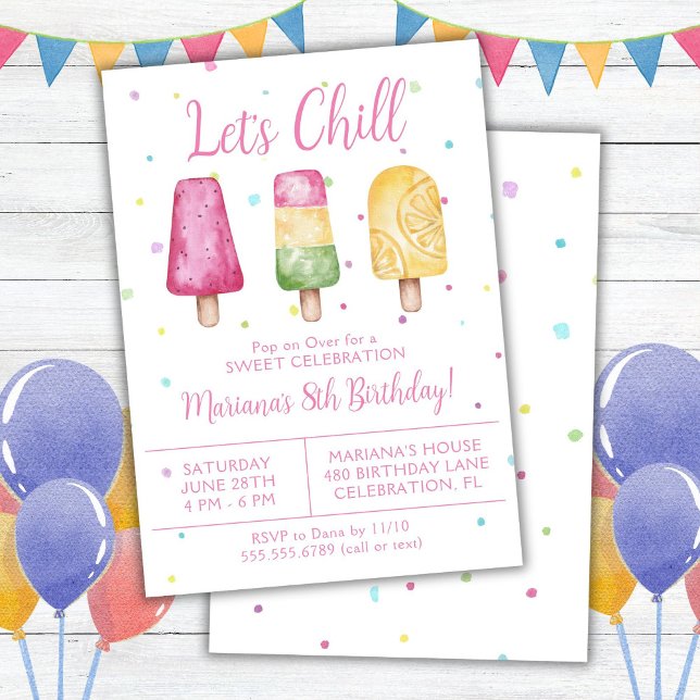 Girls Summer Let's Chill Popsicle Birthday Invitation (Creator Uploaded)