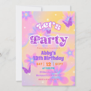 Girls Summer Tie Dye Let's party Birthday Invitation