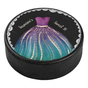 Girls Sweet 16 Ombre Dress and Rhinestones Hockey Puck