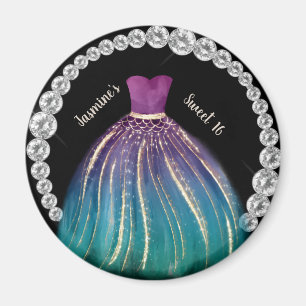 Girls Sweet 16 Ombre Dress and Rhinestones Magnet