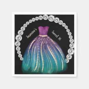 Girls Sweet 16 Ombre Dress and Rhinestones  Napkin