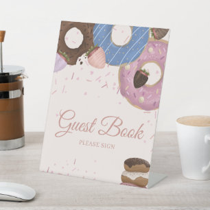 Girls Sweet Doughnut Pastel Guest Book Birthday Pedestal Sign