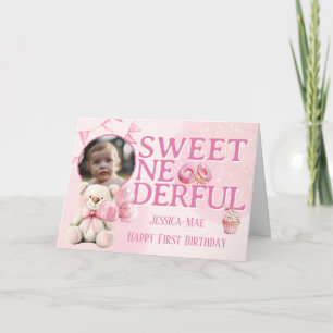 Girls Sweet Onederful First Birthday Photo Card