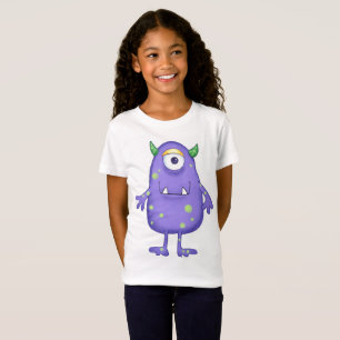 Girls T-Shirt - Purple with Green Spots Monster