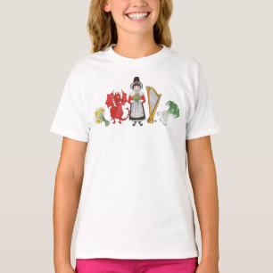 Girls T-shirt: Welsh Daffodils Dragon Leeks Harp T-Shirt