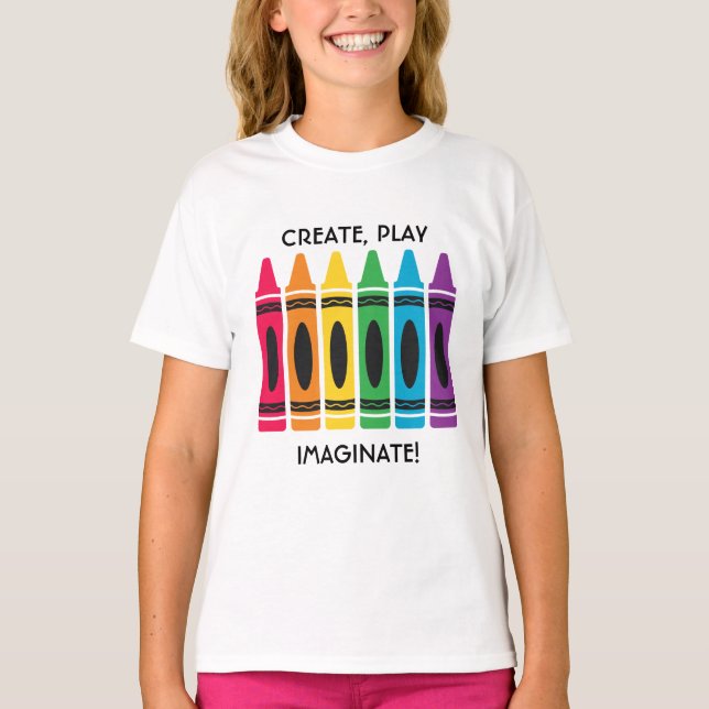 Girls’ T-Shirt with Crayon Design Custom Text (Front)
