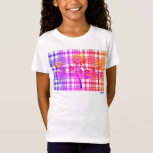 Girl's T-shirt with Plaid and Graphic Roses HAMbWG