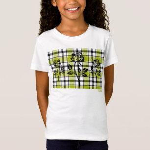 Girl's T-shirt with Plaid and Graphic Roses HAMbWG