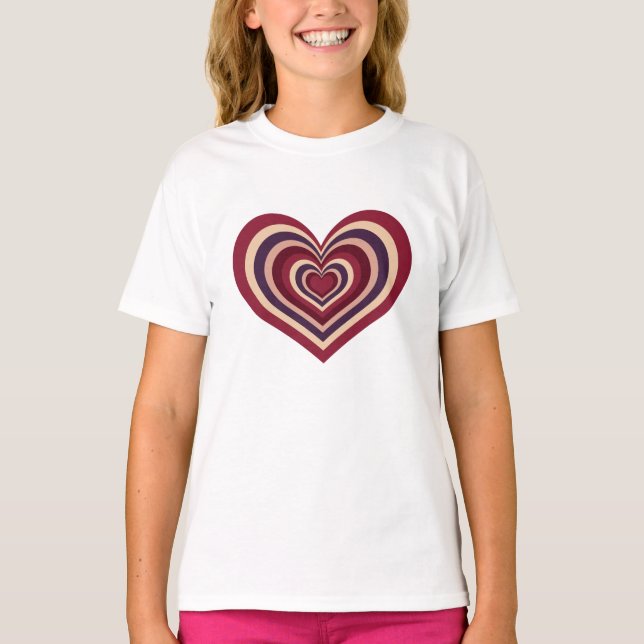 Girl's T-Shirt With Retro Red Heart (Front)