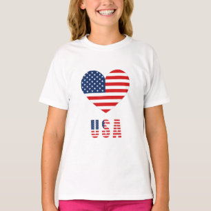 Girl's T-Shirt with USA Flag Heart Design