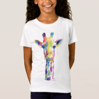 Girls T-Shirts - Multi Colored Giraffe
