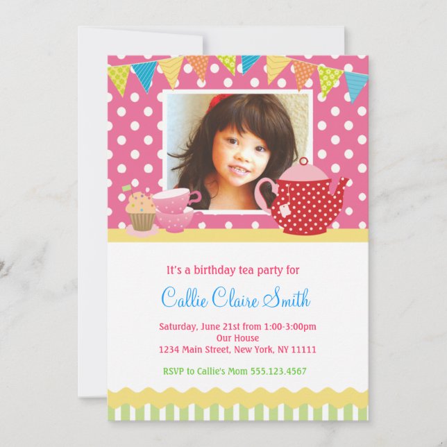 Girls Tea Party Birthday Invitations (Front)