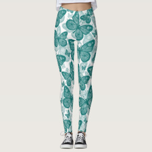 Girls Teal Butterfly Leggings
