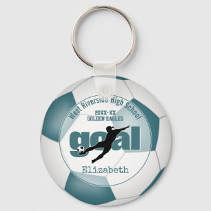 girls teal white soccer sports team gifts key ring