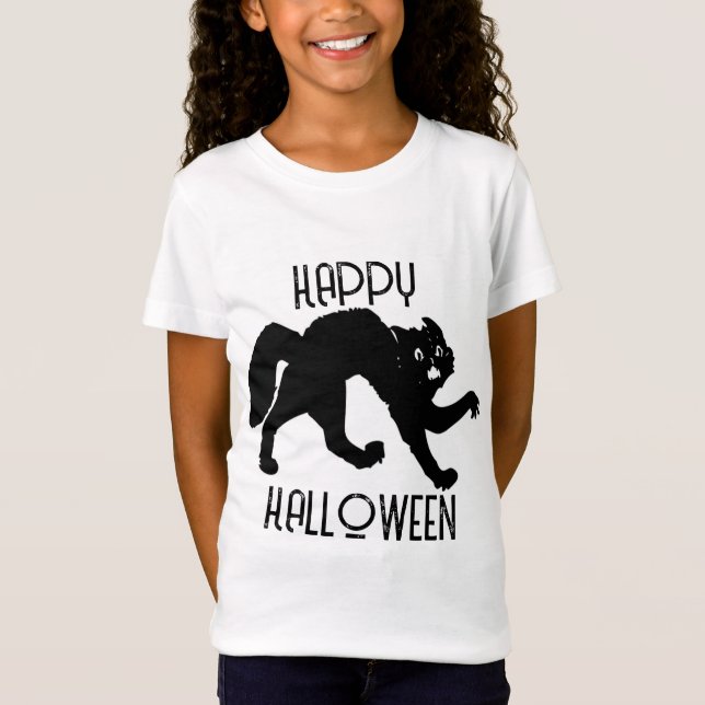 GIRLS  TEE SHIRT WITH BLACK CAT (Front)