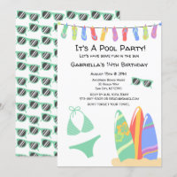 Girls Teen Pool Party Bikini Birthday Invitation
