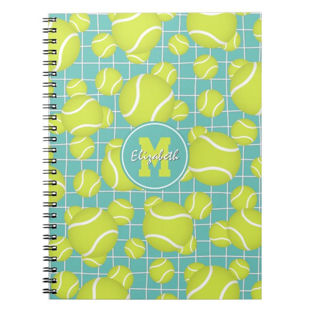 girls tennis balls w net detail personalised notebook (Front)
