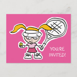 Girls tennis Birthday party invitation postcards