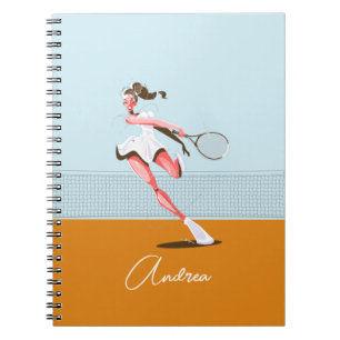 Girl's Tennis Player Cartoon Illustration & Name Notebook
