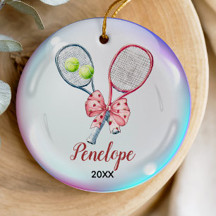 Girls Tennis player racquet personalised Ceramic Tree Decoration