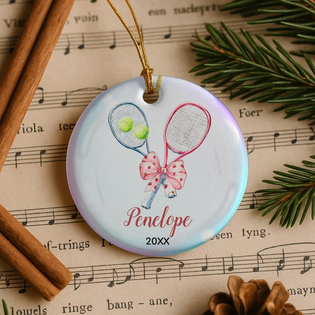 Girls Tennis player racquet personalised Ceramic Tree Decoration (Creator Uploaded)