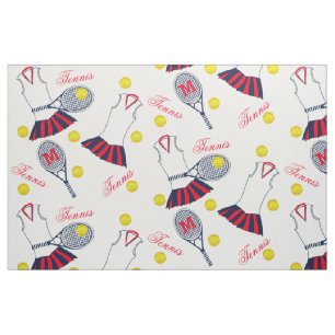Girls Tennis Racket and Balls Monogram Fabric