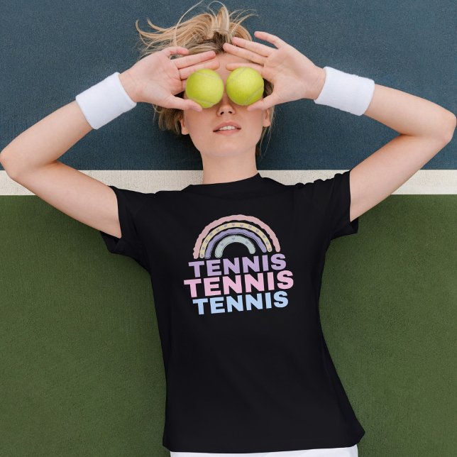 Girls' "Tennis Tennis Tennis" Pastel Rainbow T-Shirt (Creator Uploaded)