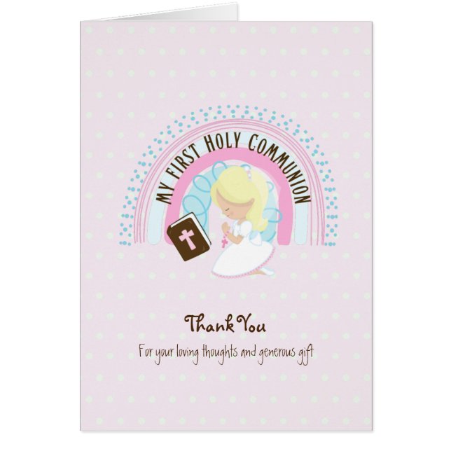 Girl's Thank You Holy Communion Card - Blonde (Front)
