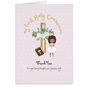 Girl's Thank You Holy Communion Card - Brown Hair 