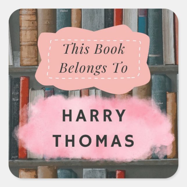 Girls' "this book belongs" with a library square sticker (Front)