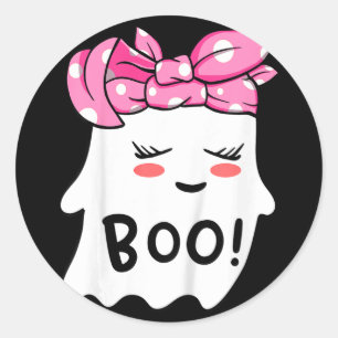 Girls Toddler Happy Halloween Ghost With Bandanna Classic Round Sticker