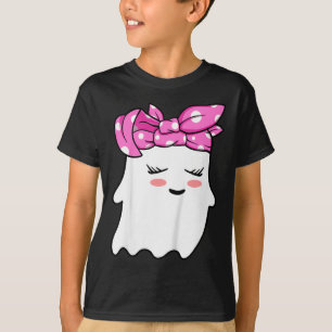Girls Toddler Happy Halloween Ghost With Bandanna  T-Shirt
