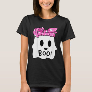 Girls Toddler Happy Halloween Ghost With Bandanna  T-Shirt