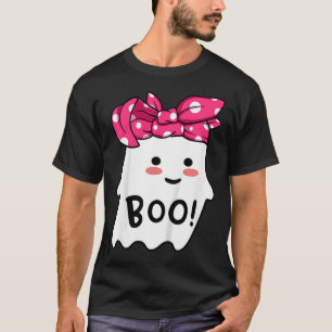 Girls Toddler Happy Halloween Ghost With Bandanna  T-Shirt