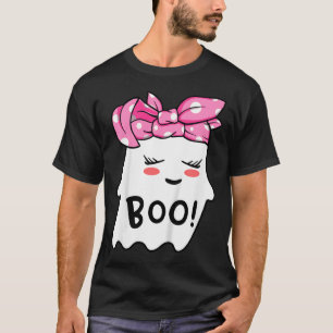Girls Toddler Happy Halloween Ghost With Bandanna  T-Shirt