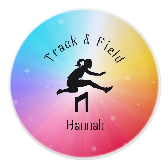 Girls Track & Field Rainbow Stars Ceramic Knob (Front)