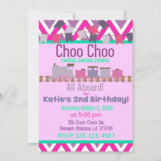Girls Train Birthday Invitation (Front)