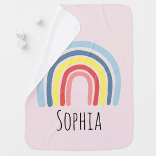 Girls Trendy Whimsical Rainbow and Name Baby Blanket
