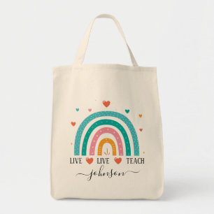 Girls Trendy Whimsical Rainbow Cartoon Name Kids Tote Bag