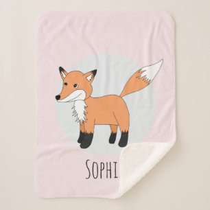 Girls Trendy Woodland Forest Fox and Name Kids Sherpa Blanket