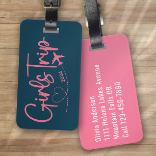Girl's Trip 2024 Plane Blue Pink Luggage Tag