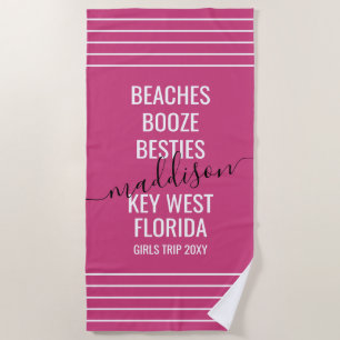 Girls Trip Beach Vacation Magenta Pink Custom Towel
