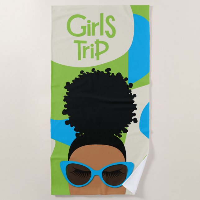 Girls Trip Blue and Green Beach Towel (Front)
