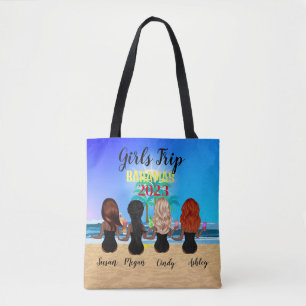 girls trip blue beach summer holiday personalized tote bag