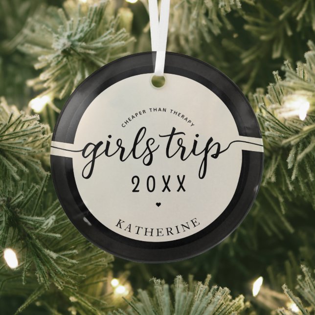 Girls Trip Cheaper Than Therapy Custom Girls Vacay Glass Tree Decoration (Insitu)